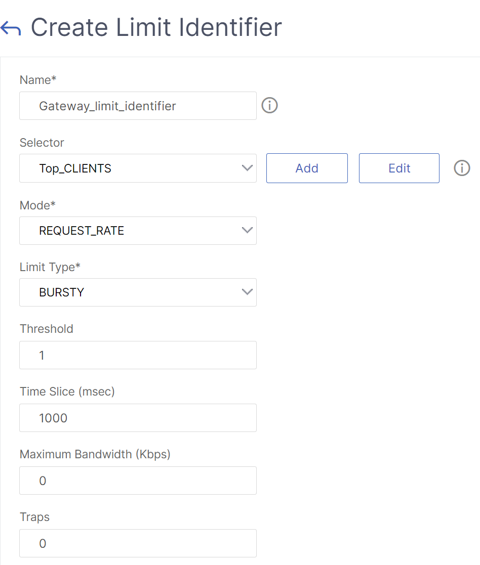 Create limit identifier