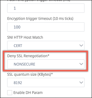 Back-end secure renegotiation SSL profile