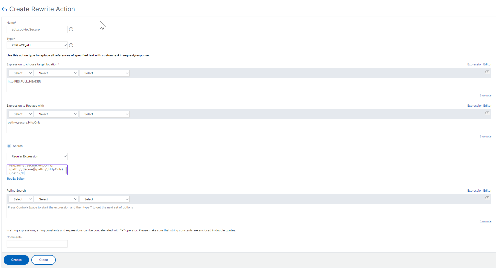 Configure rewrite actions