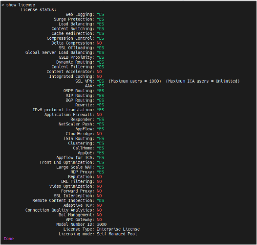 show license command output
